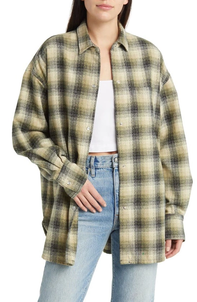 Le Jean Mimi Plaid Cotton Overshirt In Olive Plaid