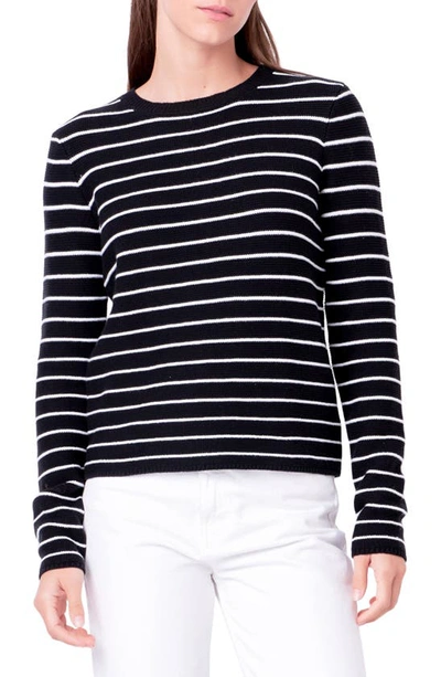 English Factory Stripe Crewneck Jumper In Black/ White