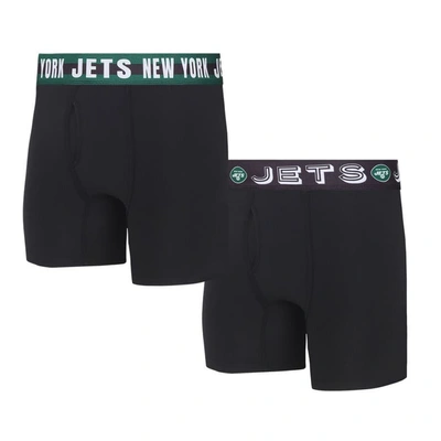 Concepts Sport New York Jets Gauge Knit Boxer Brief Two-pack In Black