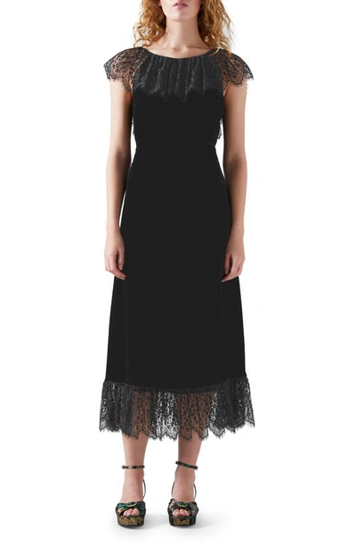 Lk Bennett Anouk Lace Trim Velvet Dress In Black