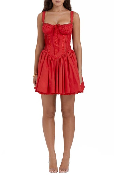 House Of Cb Pintuck Lace Trim Babydoll Dress In Cherry