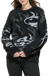 Dkny Tiger Eye Long Sleeve Sweater In Black/ Smoke Grey Heather