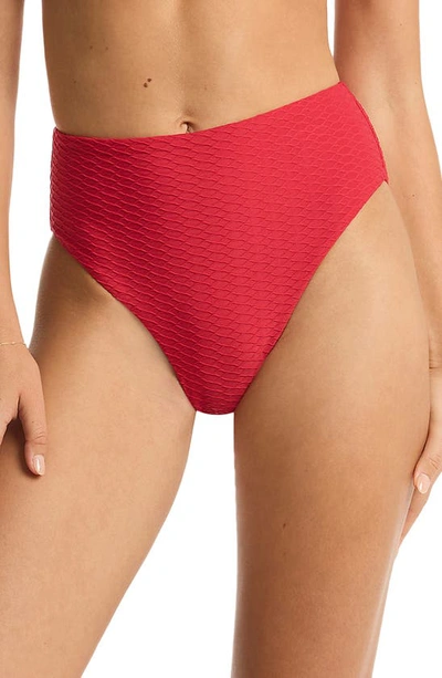 Sea Level Retro High Waist Bikini Bottoms In Red