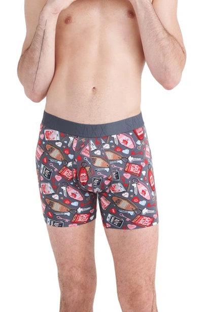Saxx Men's No Tell Motel Slim Fit Droptemp Cooling Boxer Briefs In No Tell Motel- Graphite