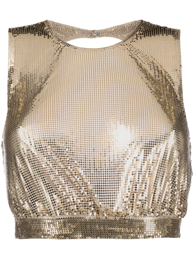Rabanne Paco Mesh Cropped Top In Gold