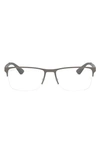 Ray Ban 54mm Semi Rimless Rectangular Optical Glasses In Matte Gunmetal