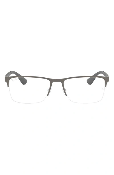 Ray Ban 54mm Semi Rimless Rectangular Optical Glasses In Matte Gunmetal