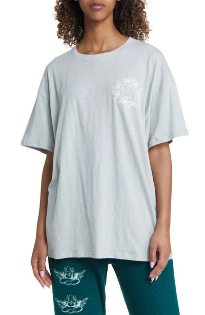 Boys Lie Rising Angels Rhinestone Oversize Cotton Slub Jersey Graphic T-shirt In Sage Green