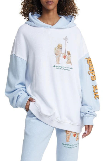 Boys Lie Kindling Oversize Colorblock Thermal Graphic Hoodie In Baby Blue