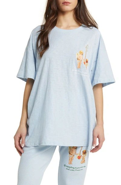 Boys Lie Kindling Oversize Cotton Slub Jersey Graphic T-shirt In Baby Blue