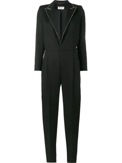 Saint Laurent Crystal Collar Jumpsuit In Black