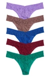 Hanky Panky Assorted 5-pack Lace Original Rise Thongs In Arhp/ Elec/ Dark P/ Mala/ Atlb