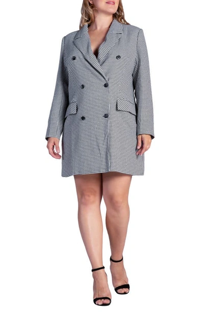 S And P Ila Houndstooth Long Sleeve Blazer Dress In Black/ White