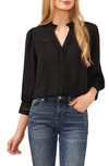 Cece Pintuck Ruffle Button-up Top In Rich Black