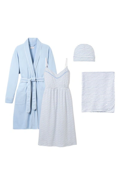 Petite Plume The Hospital Stay Luxe Maternity/nursing Dressing Gown, Nightgown, Baby Blanket & Baby Hat Set In Periwinkle