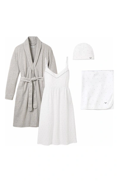 Petite Plume The Hospital Stay Maternity/nursing Robe, Nightgown, Baby Hat & Blanket In Heather Grey