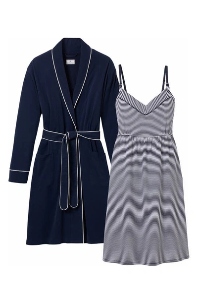 Petite Plume The Essential Maternity Nightgown & Robe Set In Navy