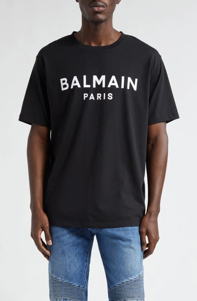 Balmain Organic Cotton Logo Graphic T-shirt In Eab Black/ White