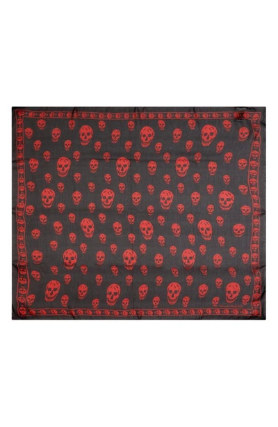 Alexander Mcqueen Skull Silk Scarf In 1042 Black/ Welsh Red