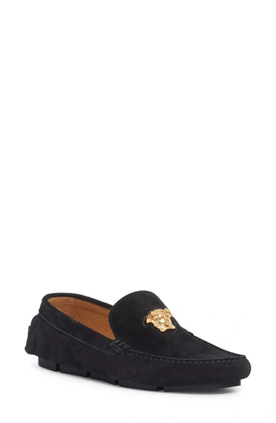 Versace Medusa Driving Shoe In Black  Gold