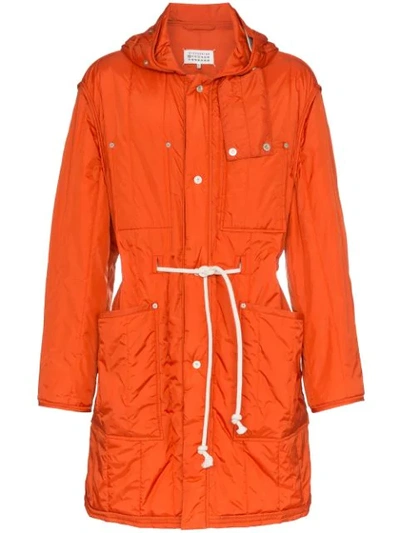 Maison Margiela Long Quilted Patch Parka In Orange