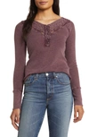 Lucky Brand Lace Detail Cotton Rib Henley Top In Huckleberry