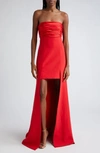 Cinq À Sept Lorella Gathered Strapless High-low Gown In Scarlet