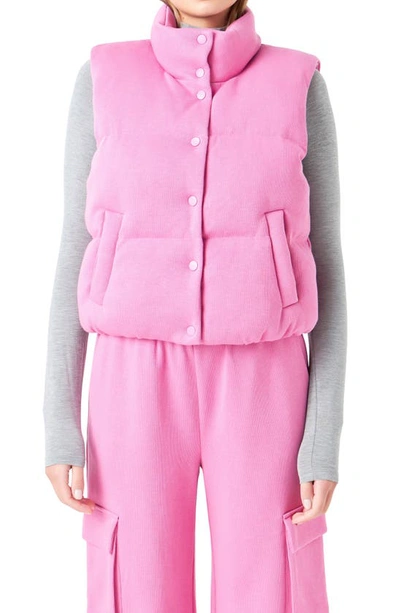 Grey Lab Knit Puffer Vest In Pink
