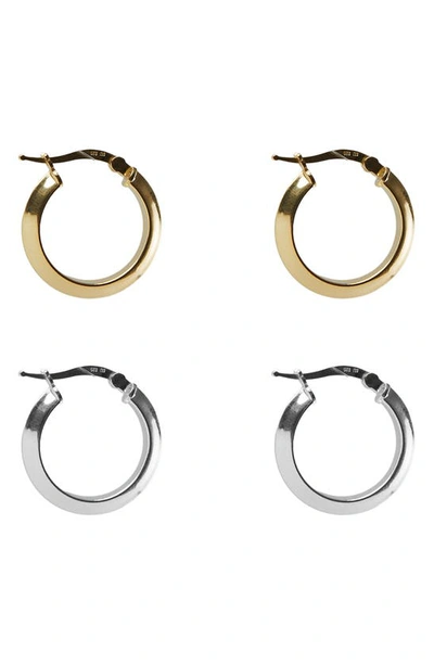 Argento Vivo Sterling Silver Set Of 2 Knife Edge Hoop Earrings In Gold/ Silver