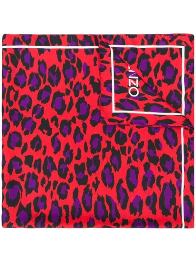 Kenzo Leopard Print Scarf - Red