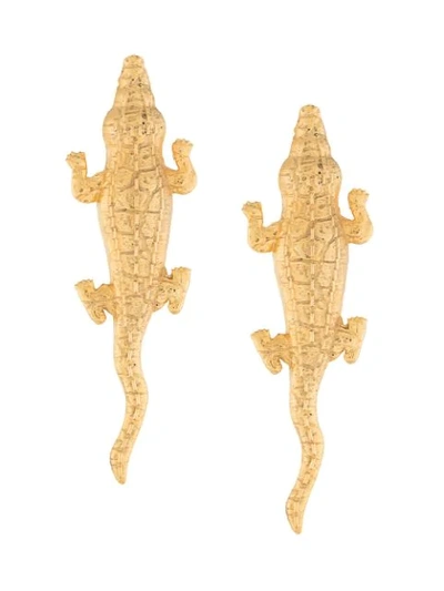 Lako Bukia X Natia Khutsishvili Natia X Lako Small Crocodile Earrings In Metallic
