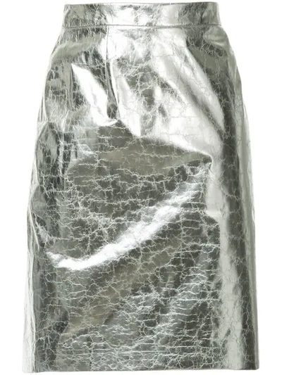 Ralph Lauren Cracked Effect Straight Skirt In Metallic