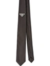 Prada Logo Plaque Detail Silk Tie In Black