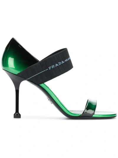 Prada Elasticated Strap Over 90 Patent Leather Sandals In Green