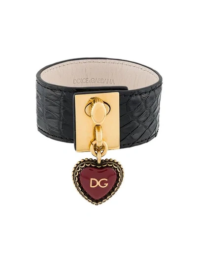 Dolce & Gabbana Heart Locket Cuff Bracelet In Black