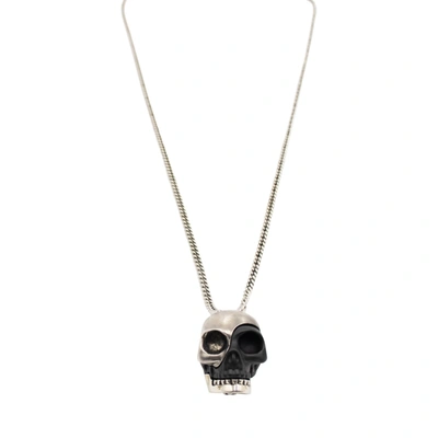 Alexander Mcqueen Divided Skull Pendant Necklace In Metallic