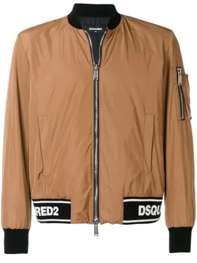 Dsquared2 Logo Ribbed Bomber Jacket In Brown