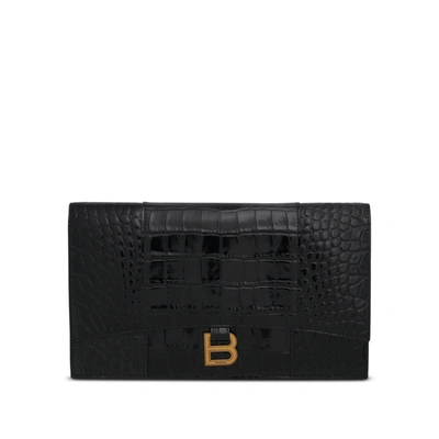 Balenciaga Hourglass Flat Pouch With Flap In Black
