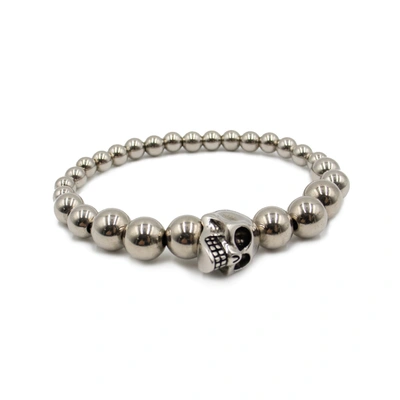 Alexander Mcqueen Beaded Skull Motif Bracelet In Metallic