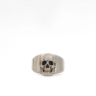 Alexander Mcqueen Skull Metal Signet Ring In Blue