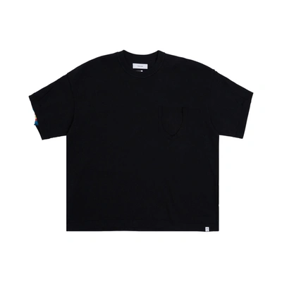 Facetasm Inside-out Rib Big T-shirt With Destroyed Pocket In Black