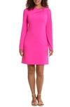 London Times Asymmetric Knit Long Sleeve Scuba Shift Dress In Pink