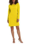 London Times Asymmetric Knit Long Sleeve Scuba Shift Dress In Yellow