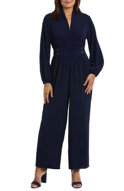 London Times Air Wash Long Sleeve Jumpsuit In Navy