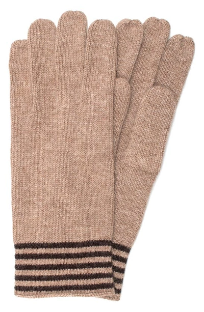 Portolano Stripe Cuff Gloves In Light Nile Brown/ Espresso