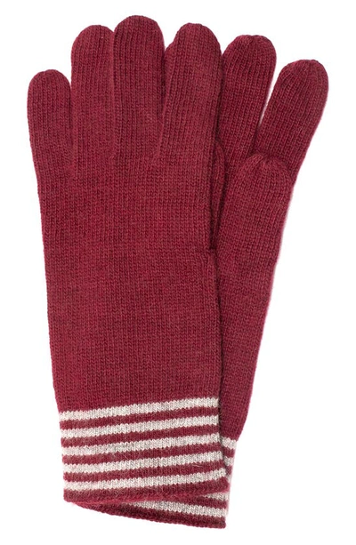Portolano Stripe Cuff Gloves In Maroon/ Light Grey
