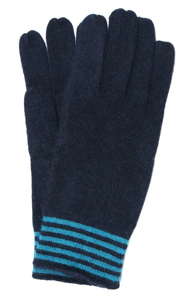 Portolano Stripe Cuff Gloves In Navy/ Teal