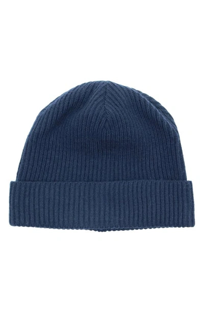 Portolano Merino Wool Rib Cuff Beanie In Dark Blue