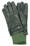 Portolano Knit Cuff Leather Gloves In Black/ Fern