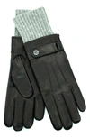 Portolano Knit Cuff Leather Gloves In Black/ Light Grey